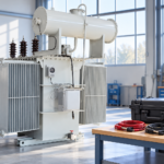 Transformer beside closed measuring case and disconnected test leads